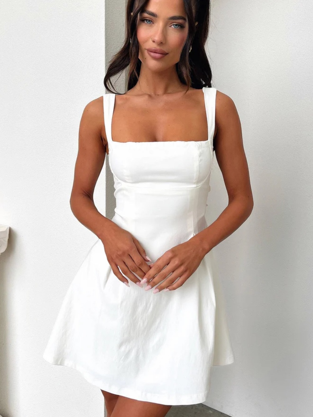 Thats So Fetch White Square Neck A-Line Dress - Classic Women’s Summer Dress